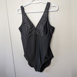 KRISTA One Piece Bathing Suit Women Size 16  Black With White Details On Breast